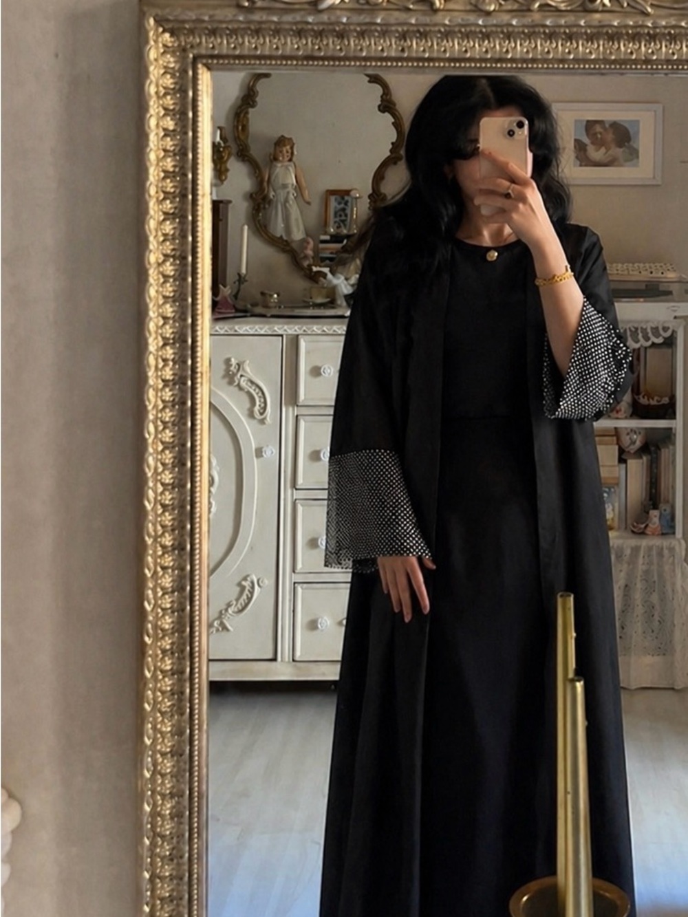 Black Long Abaya with chain link Cuffs